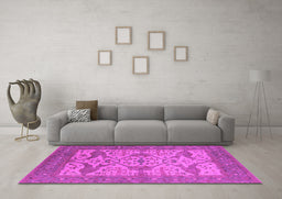 Machine Washable Oriental Pink Industrial Rug in a Living Room, wshurb1667pnk
