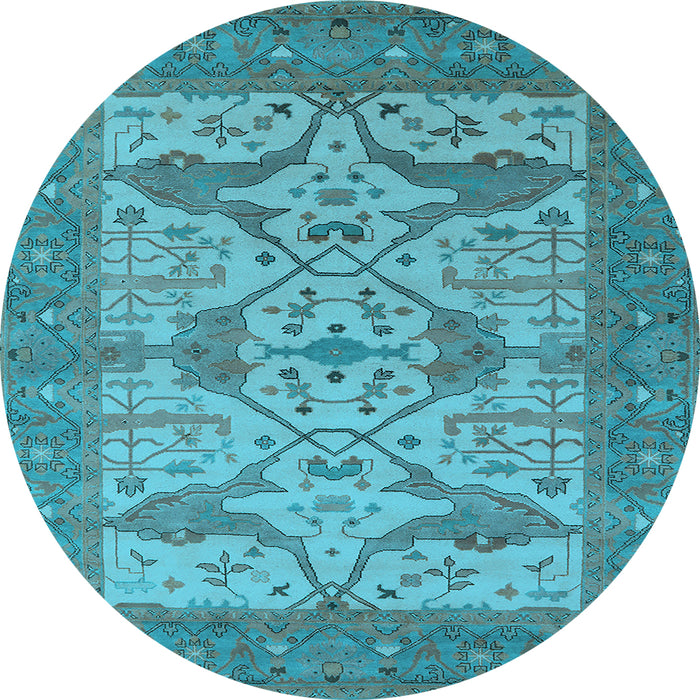 Round Machine Washable Oriental Light Blue Industrial Rug, wshurb1667lblu