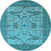 Round Machine Washable Oriental Light Blue Industrial Rug, wshurb1667lblu