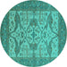 Round Oriental Turquoise Industrial Rug, urb1667turq