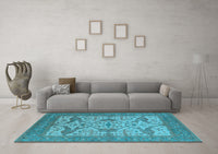 Machine Washable Oriental Light Blue Industrial Rug, wshurb1667lblu