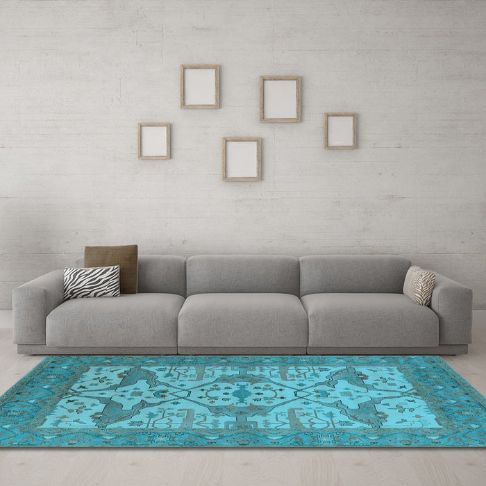 Machine Washable Oriental Light Blue Industrial Rug in a Living Room, wshurb1667lblu