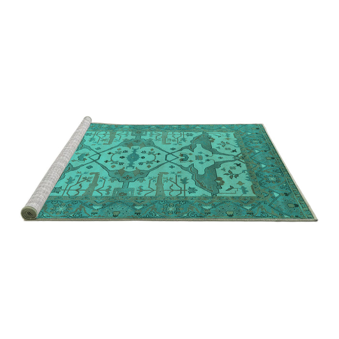 Sideview of Machine Washable Oriental Turquoise Industrial Area Rugs, wshurb1667turq