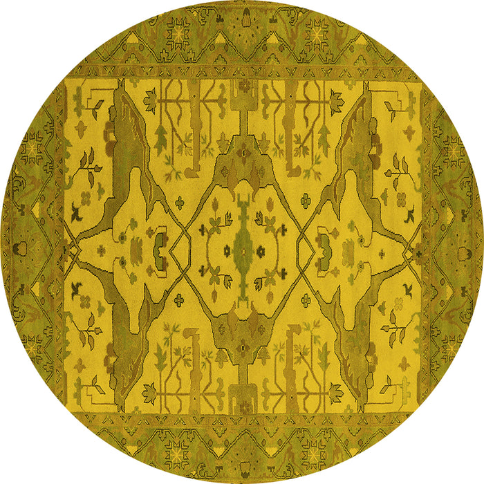 Round Machine Washable Oriental Yellow Industrial Rug, wshurb1667yw