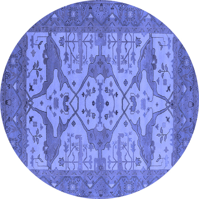 Round Machine Washable Oriental Blue Industrial Rug, wshurb1667blu