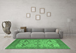 Machine Washable Oriental Emerald Green Industrial Area Rugs in a Living Room,, wshurb1667emgrn