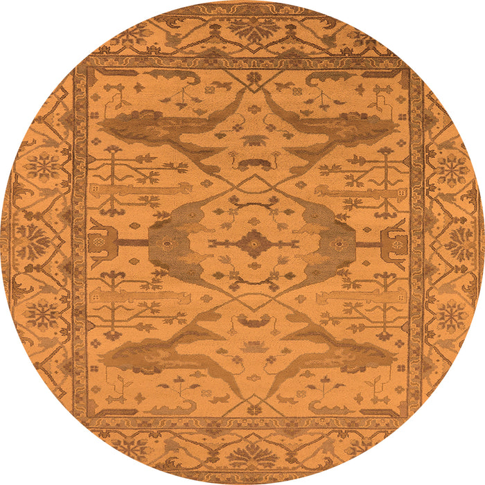 Round Machine Washable Oriental Orange Industrial Area Rugs, wshurb1668org