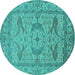 Round Machine Washable Oriental Turquoise Industrial Area Rugs, wshurb1668turq