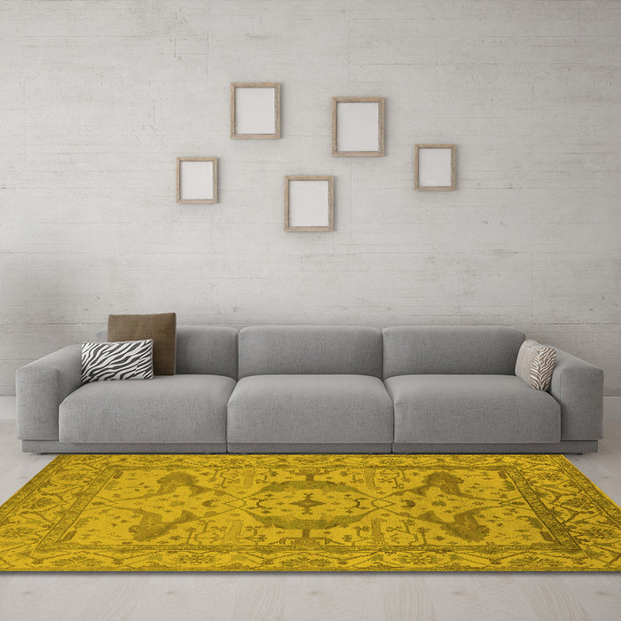 Machine Washable Oriental Yellow Industrial Rug in a Living Room, wshurb1668yw