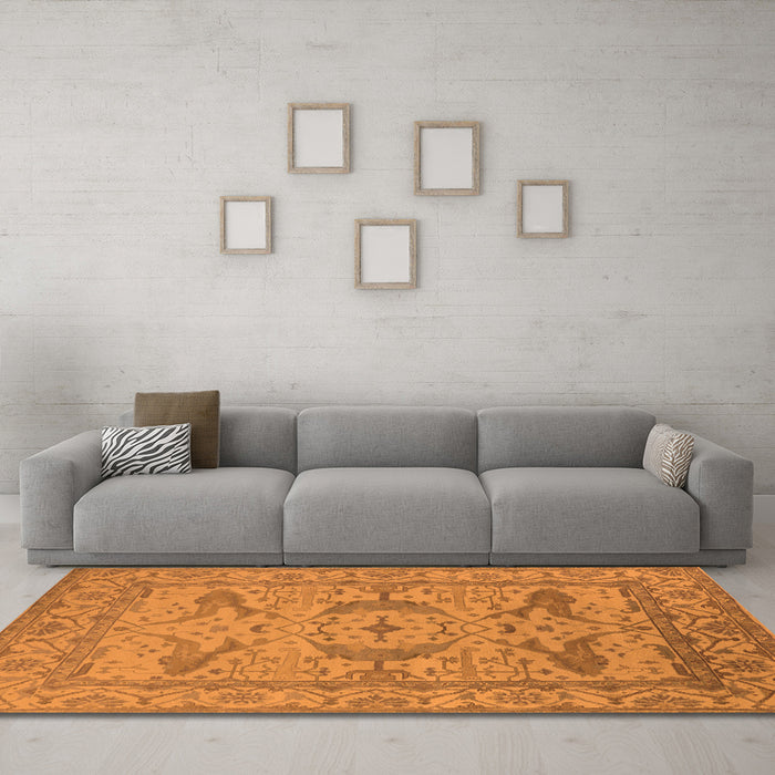 Machine Washable Oriental Orange Industrial Area Rugs in a Living Room, wshurb1668org