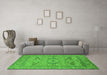 Machine Washable Oriental Green Industrial Area Rugs in a Living Room,, wshurb1668grn
