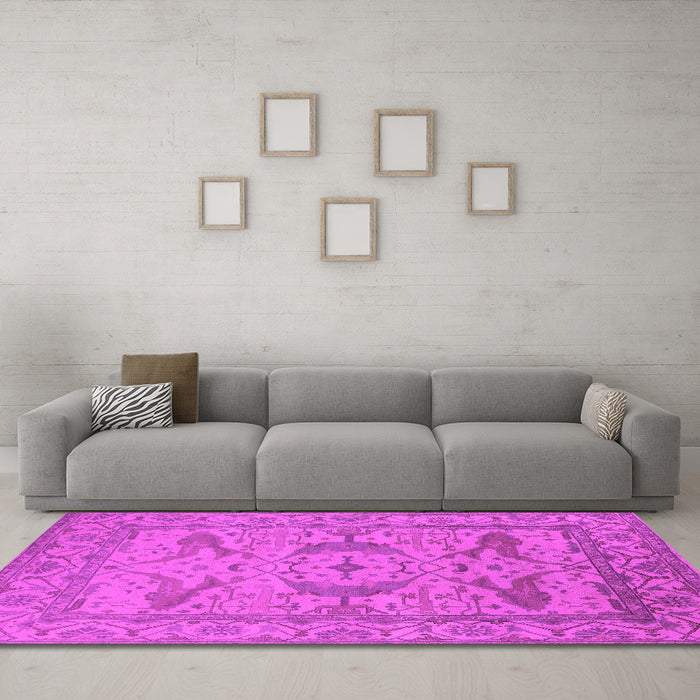 Machine Washable Oriental Pink Industrial Rug in a Living Room, wshurb1668pnk