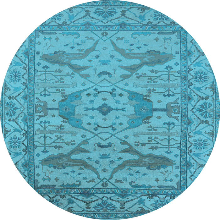 Round Machine Washable Oriental Light Blue Industrial Rug, wshurb1668lblu