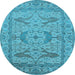 Round Machine Washable Oriental Light Blue Industrial Rug, wshurb1668lblu