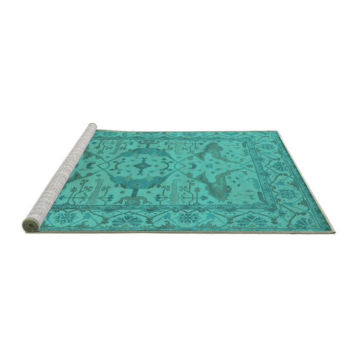Sideview of Machine Washable Oriental Turquoise Industrial Area Rugs, wshurb1668turq