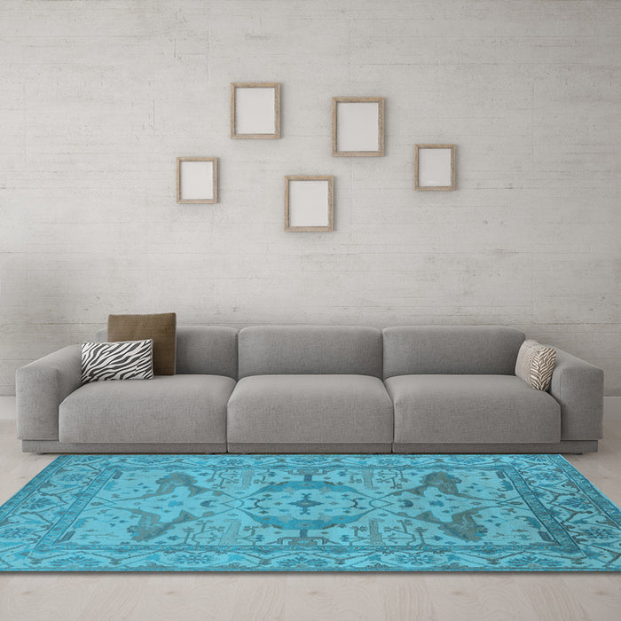 Machine Washable Oriental Light Blue Industrial Rug in a Living Room, wshurb1668lblu