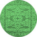 Round Machine Washable Oriental Emerald Green Industrial Area Rugs, wshurb1668emgrn