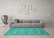 Machine Washable Oriental Turquoise Industrial Area Rugs in a Living Room,, wshurb1668turq