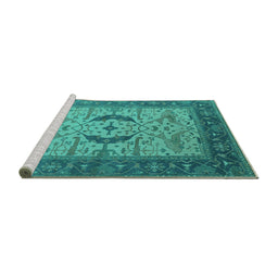 Sideview of Machine Washable Oriental Turquoise Industrial Area Rugs, wshurb1669turq