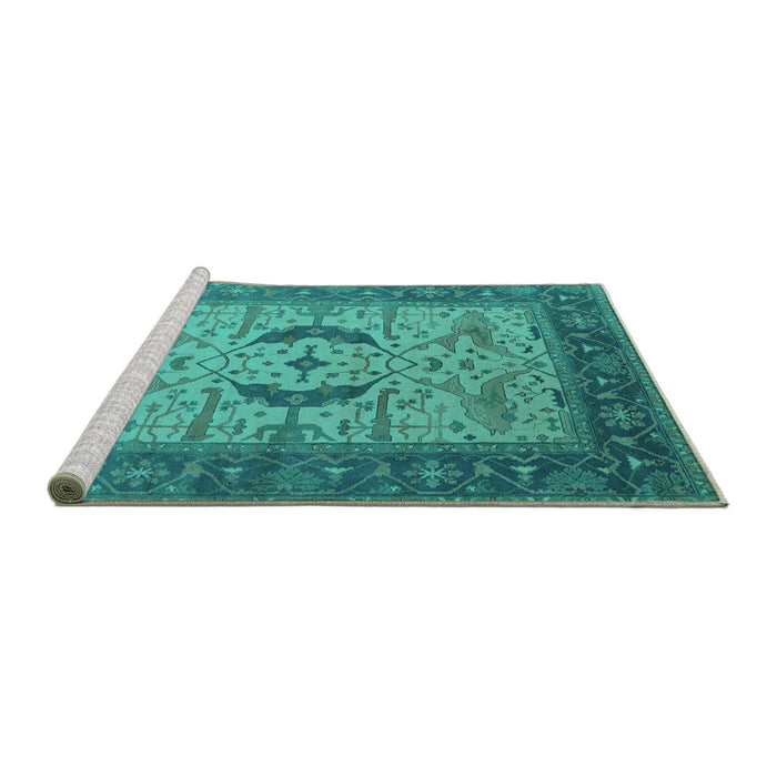 Sideview of Machine Washable Oriental Turquoise Industrial Area Rugs, wshurb1669turq