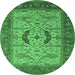 Round Oriental Emerald Green Industrial Rug, urb1669emgrn