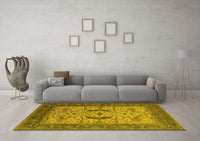 Machine Washable Oriental Yellow Industrial Rug, wshurb1669yw