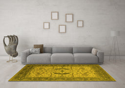 Machine Washable Oriental Yellow Industrial Rug in a Living Room, wshurb1669yw