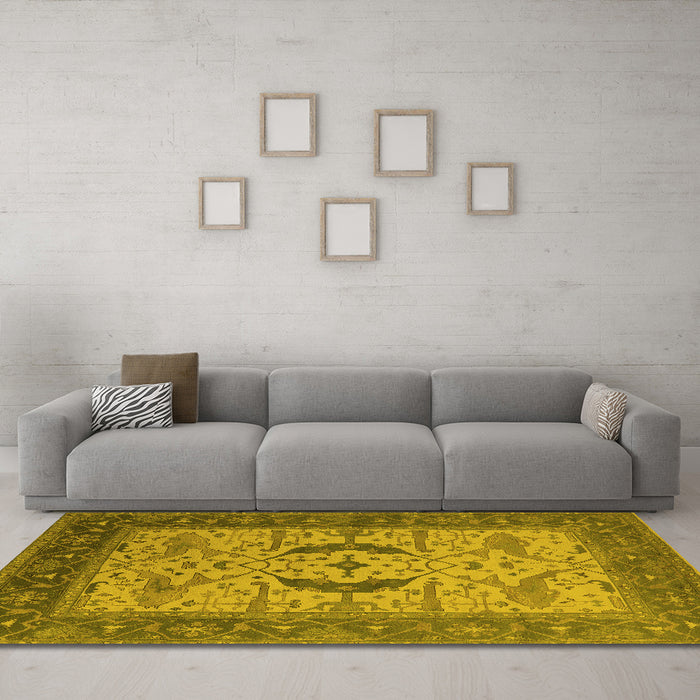 Machine Washable Oriental Yellow Industrial Rug in a Living Room, wshurb1669yw