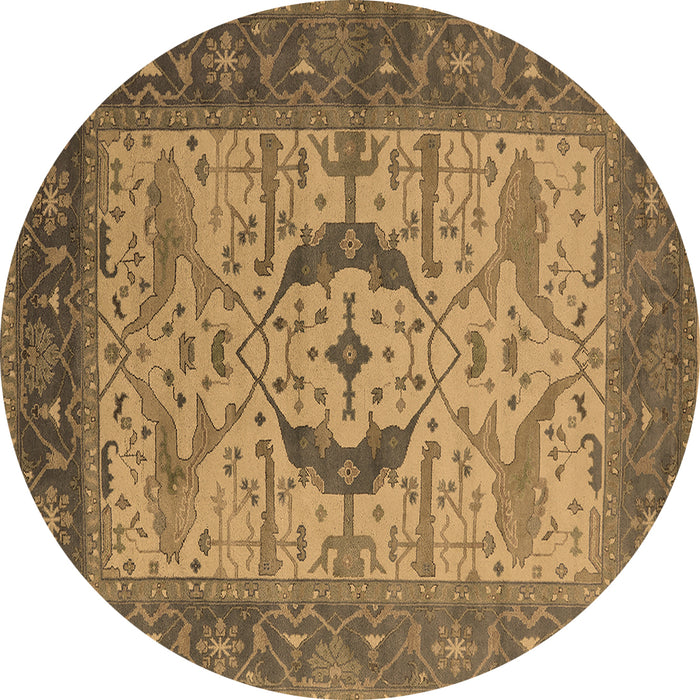 Round Machine Washable Oriental Brown Industrial Rug, wshurb1669brn