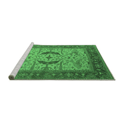 Sideview of Machine Washable Oriental Emerald Green Industrial Area Rugs, wshurb1669emgrn