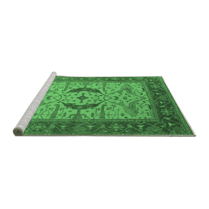 Sideview of Machine Washable Oriental Emerald Green Industrial Area Rugs, wshurb1669emgrn