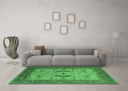 Machine Washable Oriental Emerald Green Industrial Area Rugs in a Living Room,, wshurb1669emgrn