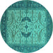 Round Oriental Turquoise Industrial Rug, urb1669turq