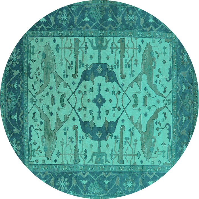 Round Machine Washable Oriental Turquoise Industrial Area Rugs, wshurb1669turq