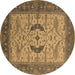 Round Oriental Brown Industrial Rug, urb1669brn