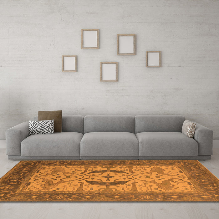 Machine Washable Oriental Orange Industrial Area Rugs in a Living Room, wshurb1669org