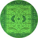 Round Machine Washable Oriental Green Industrial Area Rugs, wshurb1669grn