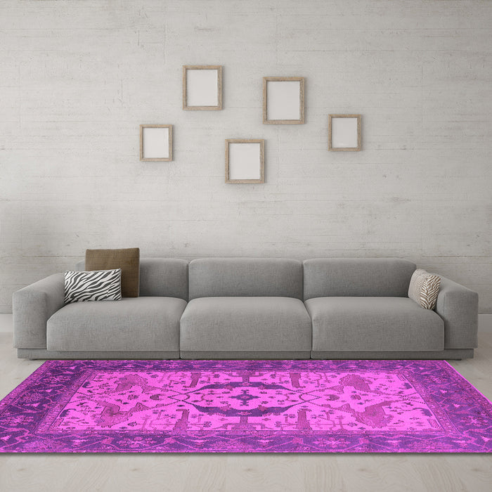 Machine Washable Oriental Pink Industrial Rug in a Living Room, wshurb1669pnk