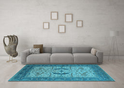 Machine Washable Oriental Light Blue Industrial Rug in a Living Room, wshurb1669lblu