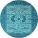 Round Oriental Light Blue Industrial Rug, urb1669lblu