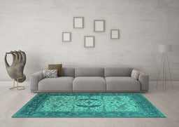 Machine Washable Oriental Turquoise Industrial Area Rugs in a Living Room,, wshurb1669turq