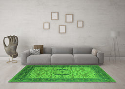 Machine Washable Oriental Green Industrial Area Rugs in a Living Room,, wshurb1669grn
