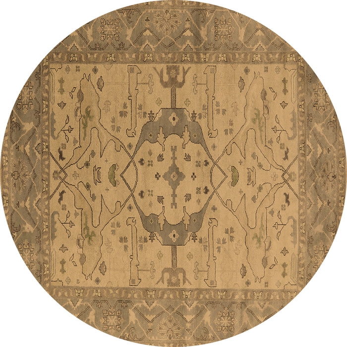 Round Machine Washable Oriental Brown Industrial Rug, wshurb1670brn