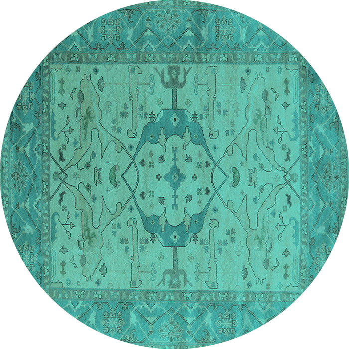 Round Machine Washable Oriental Turquoise Industrial Area Rugs, wshurb1670turq