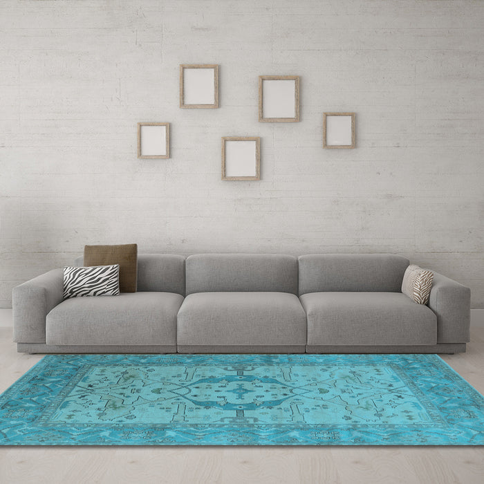 Machine Washable Oriental Light Blue Industrial Rug in a Living Room, wshurb1670lblu
