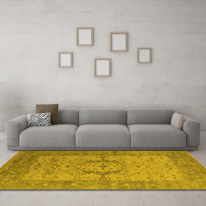 Machine Washable Oriental Yellow Industrial Rug in a Living Room, wshurb1670yw