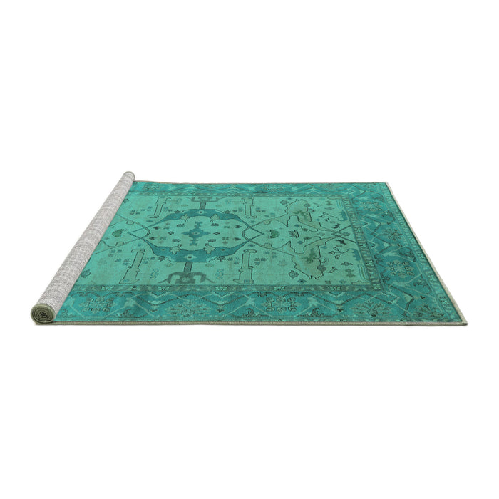 Sideview of Machine Washable Oriental Turquoise Industrial Area Rugs, wshurb1670turq