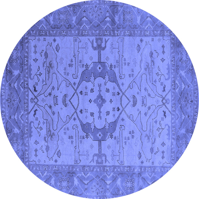 Round Machine Washable Oriental Blue Industrial Rug, wshurb1670blu