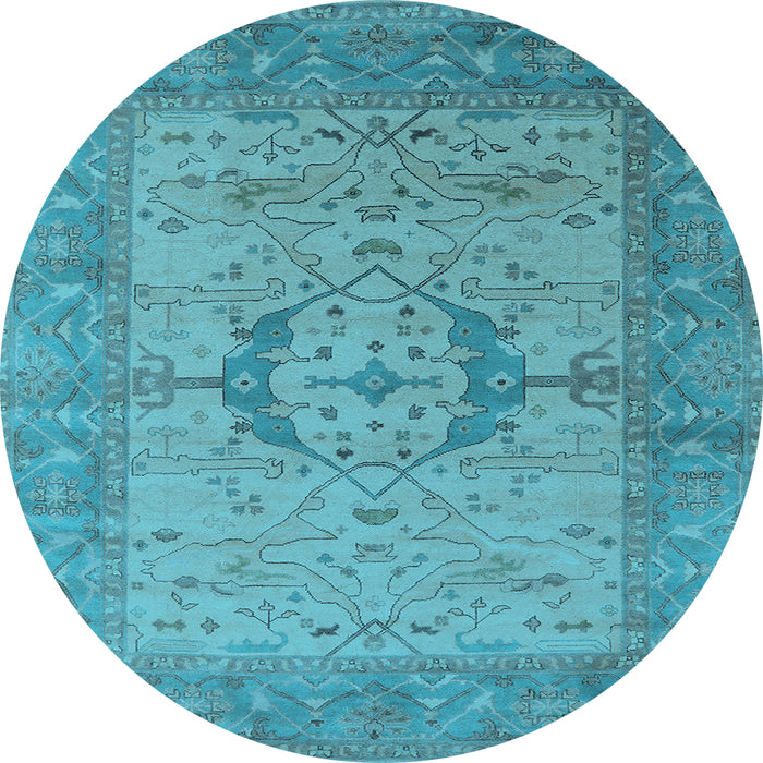 Round Machine Washable Oriental Light Blue Industrial Rug, wshurb1670lblu
