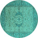 Round Oriental Turquoise Industrial Rug, urb1670turq